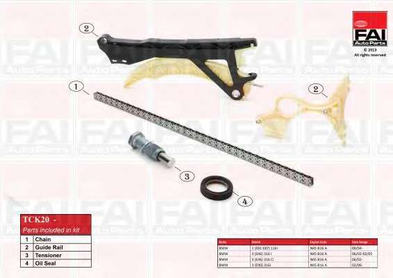 К-кт ланцюга приводу розпод.вала(ланцюг,направляюча рейка,натяжник,сальник) BMW 1 (E81) 116i 07-, 3 (E90) 316i 02-