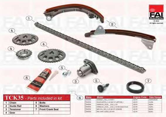 К-кт ланцюга ГРМ (з трьома шестернями) TOYOTA COROLLA (E11, E12) 1.4/1.6 00-07, AVENSIS 1.6/1.8 00-08