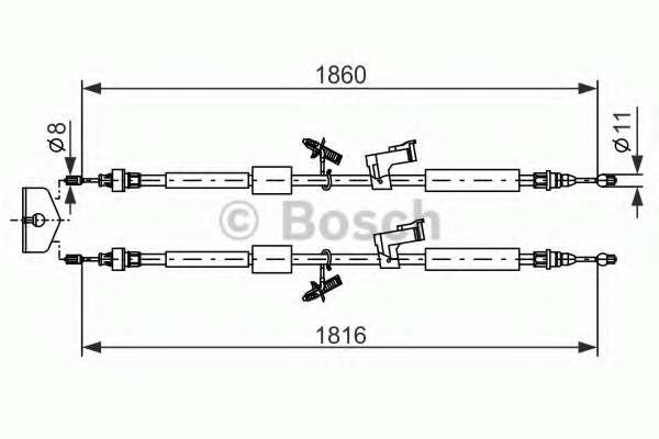 Трос ручника (задний) Ford C-Max 07-10/Focus II- 04-12 (L1=1860mm/L2=1816mm)