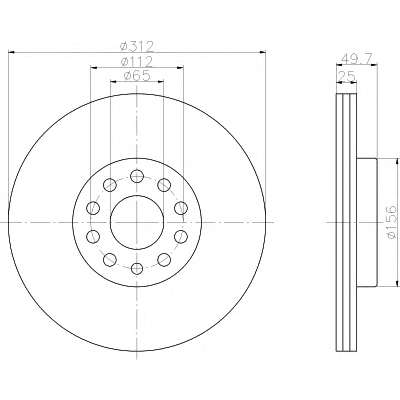 Диск гальмівний перед. Audi A3 13-/VW Caddy 04-/Seat Leon 05-/Passat 05-