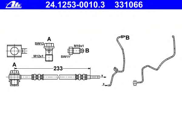 Шланг тормозной (задний) VW Golf IV/Skoda Octavia 96-10 (L) L=233