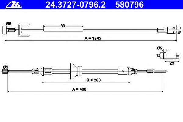 Трос ручника (передний) Renault Trafic II/Vivaro A 01- (L1=1245mm+L2=498mm)