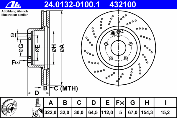 Диск тормозной (передний) MB C-class (W204) 07-14/E-class (W212) 09- (322x32) (с отверстиями) (вент)