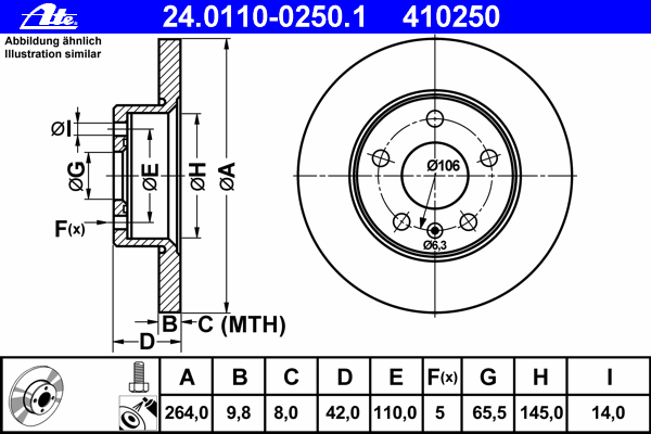 Диск тормозной (задний) Opel Combo 04-/Astra G/H 98-10/Zafira A/B 99-15/ (264x9.8) (с покр) (полный)