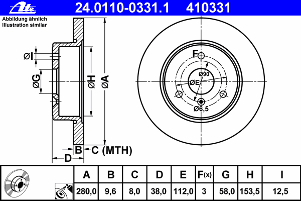 Диск тормозной (передний) Smart Fortwo 0.8/1.0 CDi 07- (280x9.6)