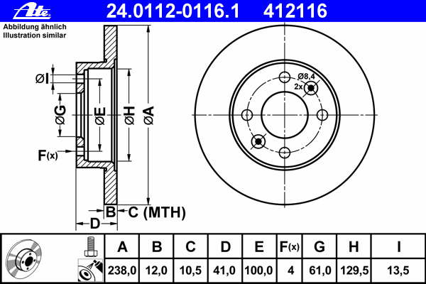 Диск тормозной (передний) Renault Megane 96-03/Logan 04-/Clio 92-05/Sandero 07- (238x12) (полный)