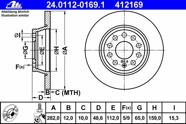 Диск тормозной (задний) Audi A3/Skoda Octavia III/VW Golf/Passat 04-14 (282x12) (с покрыт.) (полный)