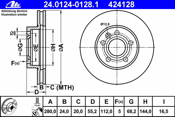Диск тормозной (передний) VW T4 2.5TDI 96- (280x24) (R15) 