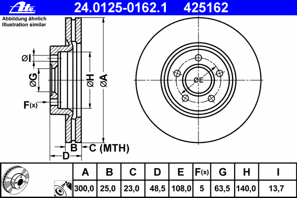 Диск тормозной (передний) Ford C-Max/Kuga 07-/Focus 04-/Connect 13-/Volvo (300x25) (с покр) (вент)