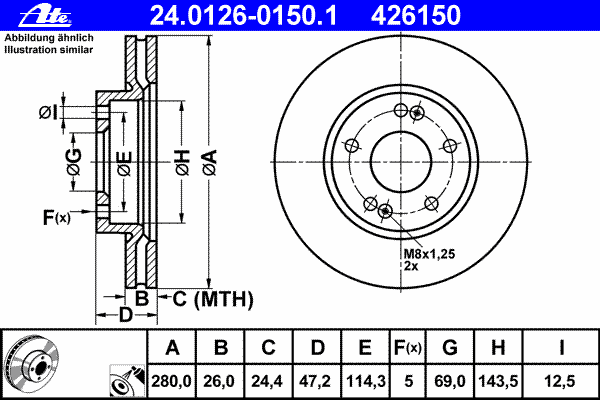 Диск тормозной (передний) Hyundai Tucson 04-/ix20 10-/i30/Kia Cee'd 06- (280x26)(с покрытием)(вент.)