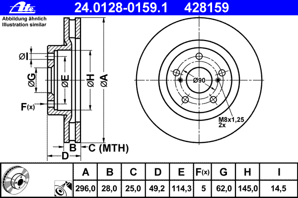 Диск тормозной (передний) Toyota Aurion/Camry/ Rav4 2.0-2.2 06- (296x28) (с покрыт.) (вентилируемый)